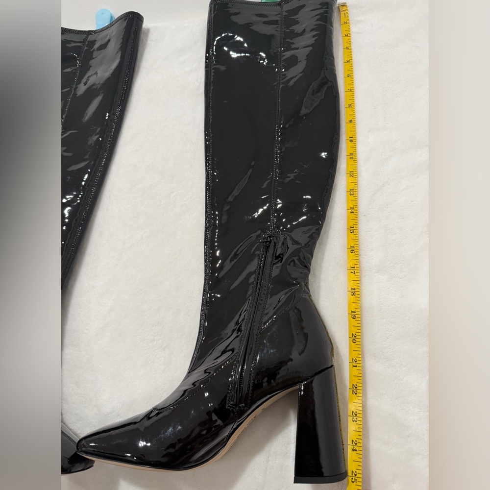 Sam Edelman Size 10.5 Black Patent Knee-High Boots – Pointed Toe Block Heel -New - Picture 11 of 15
